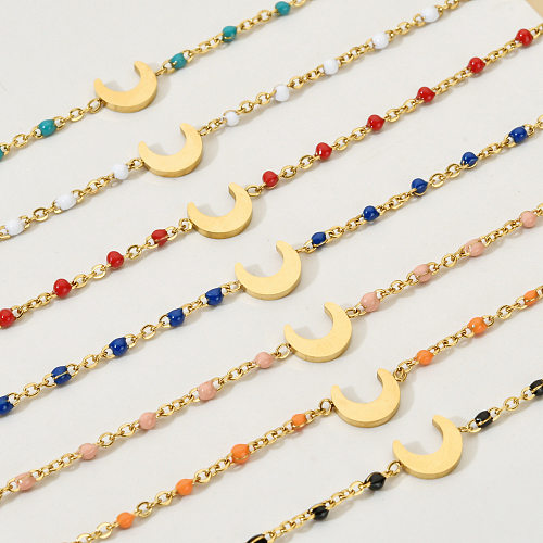Bracelets plaqués émail en acier inoxydable Lune Bohème