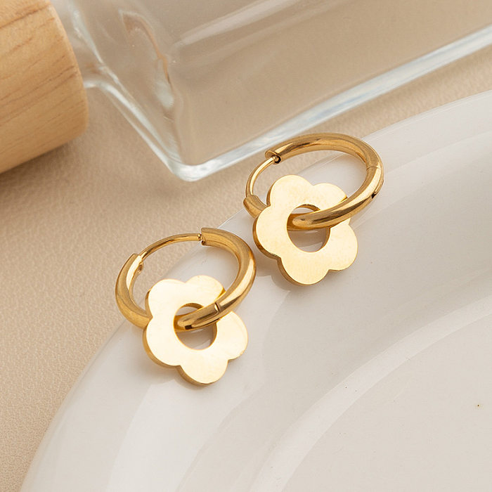 Boucles d'oreilles en forme de cœur et de lettres rondes, Style Simple, incrustation en acier inoxydable, pierres précieuses artificielles, perles en résine, 1 paire