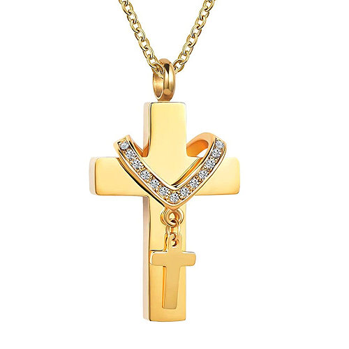 Punk Cross Stainless Steel  Plating Inlay Artificial Diamond Pendant Necklace