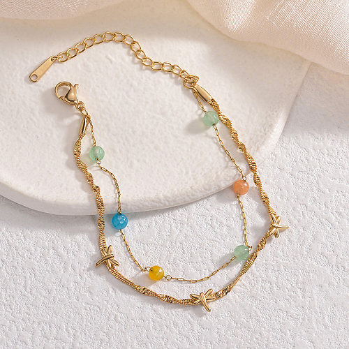 Lässige, elegante Libellen-Armbänder aus Edelstahl mit Perlenbeschichtung und 14-Karat-Vergoldung