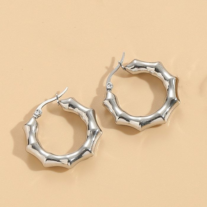 1 paire de boucles d'oreilles élégantes en acier inoxydable, Style classique, à rayures, ovales, ajourées