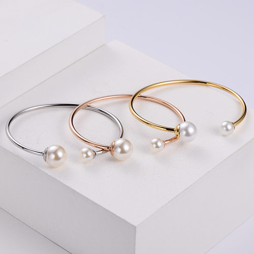 Bracelets de manchette en acier titane avec perles élégantes en forme de C, vente en gros