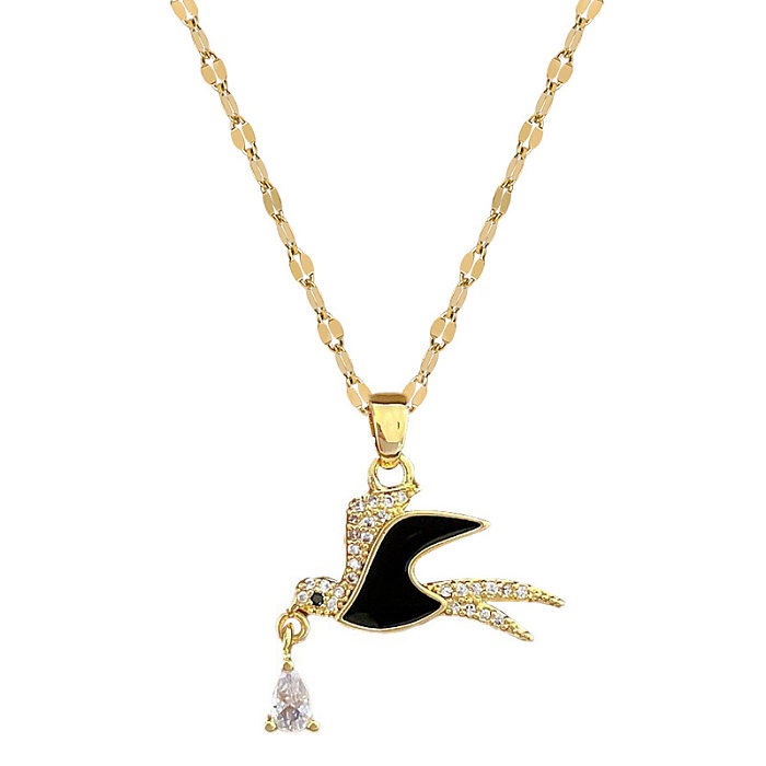 Niedliche Tier-Vogel-Halskette mit Anhänger aus Edelstahl und Kupfer mit künstlichem Diamant