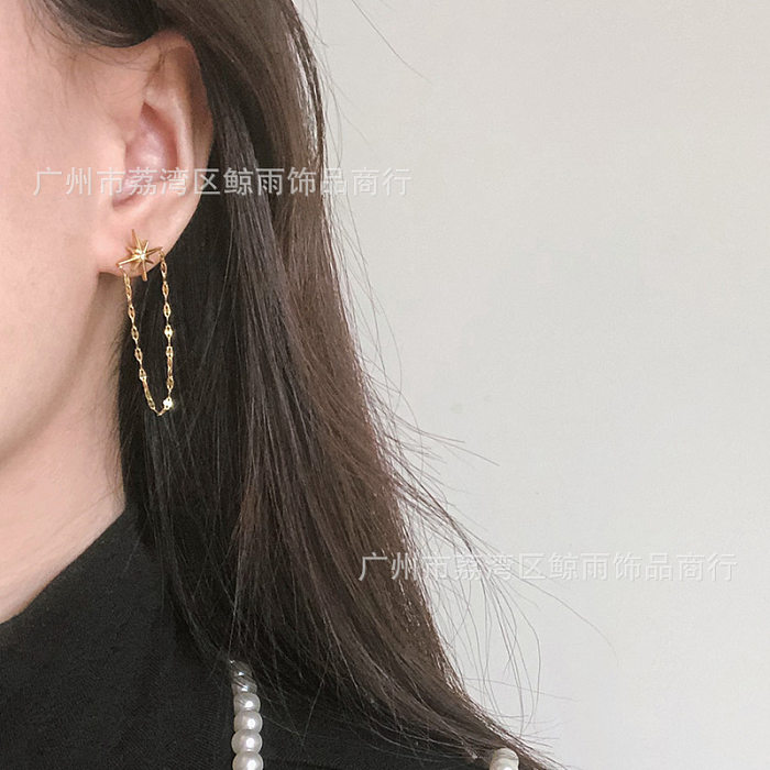 Koreanische Sternquastenkette Edelstahl vergoldete Ohrringe Großhandel Schmuck