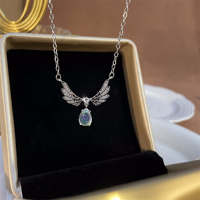 Simple Style Artistic Star Heart Shape Wings Steel Copper Inlay Opal Shell Zircon Pendant Necklace