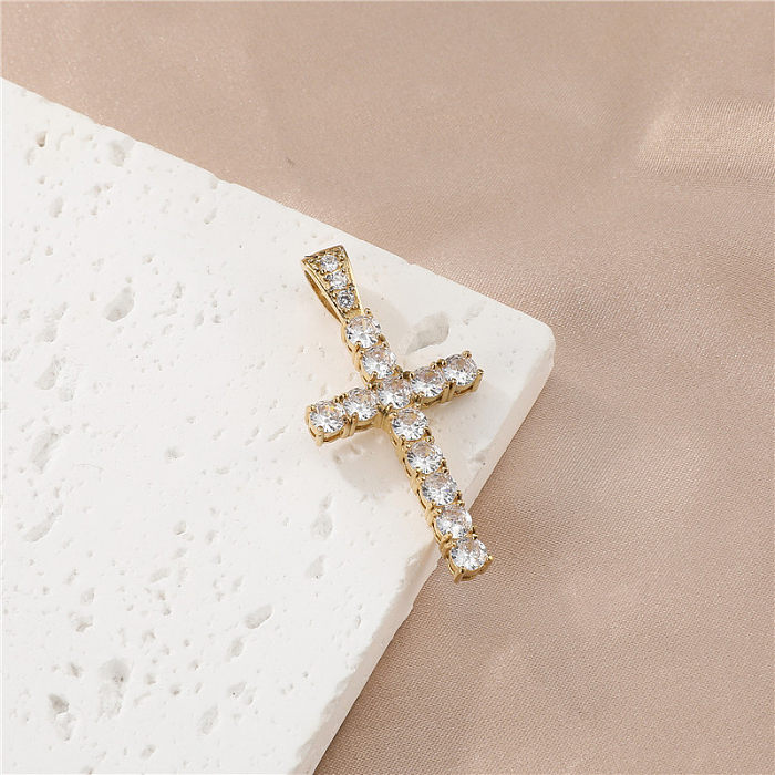 Collier pendentif croix en acier inoxydable avec incrustation de zircon de style vintage