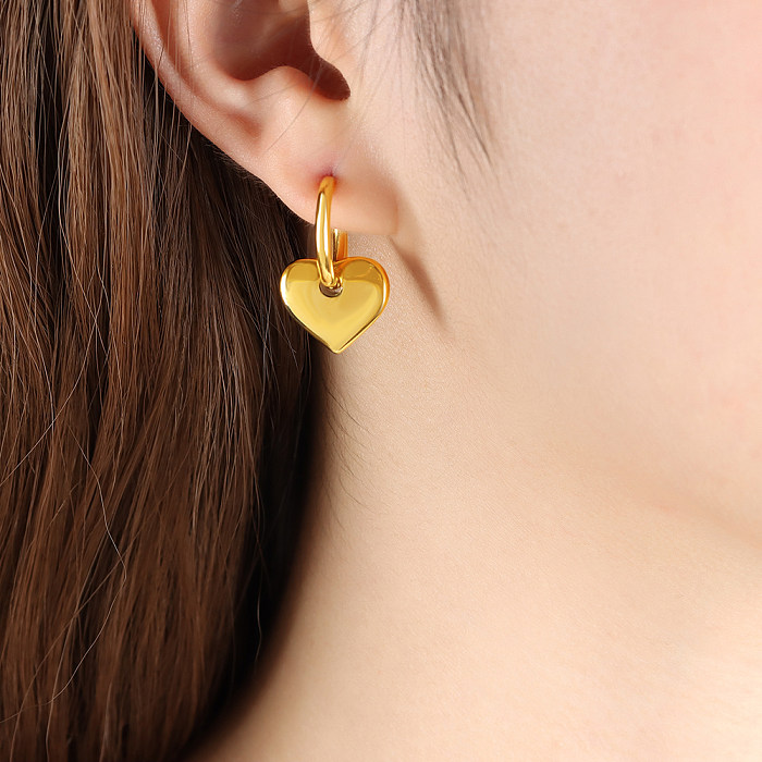 1 Pair Elegant French Style Simple Style Heart Shape Stainless Steel Plating 18K Gold Plated Drop Earrings
