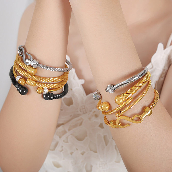 Vintage Style Simple Style Solid Color Thread Titanium Steel Plating Rings Bangle