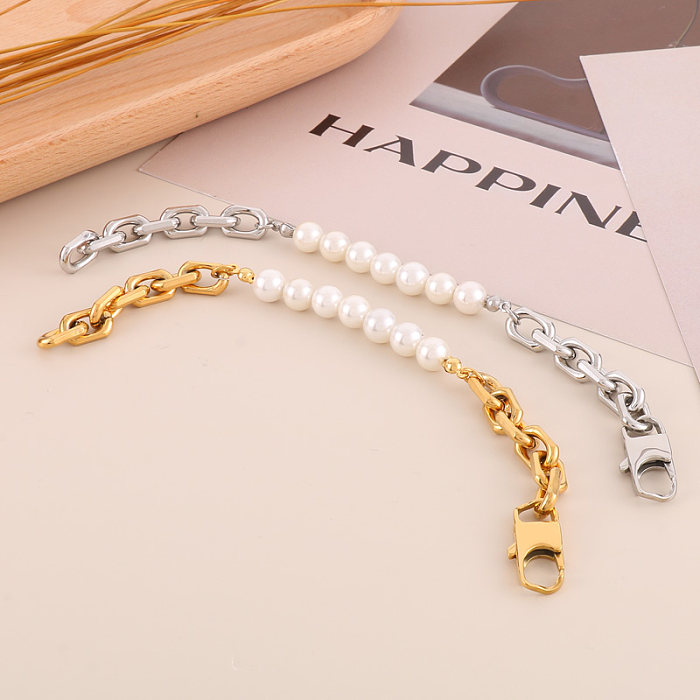 Simple Style Classic Style Geometric Stainless Steel Freshwater Pearl Bracelets In Bulk