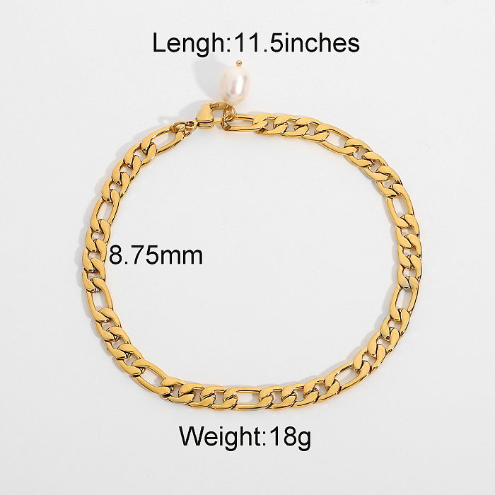 18k Gold-plated Stainless Steel Chain Anklet Freshwater Baroque Pearl Anklet Women