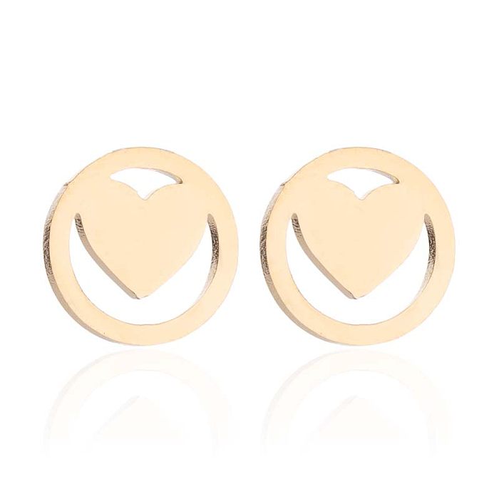 1 Pair IG Style Simple Style Heart Shape Polishing Plating Stainless Steel  18K Gold Plated Ear Studs
