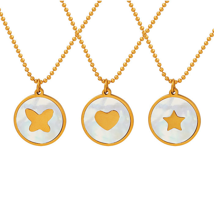 Elegant Star Heart Shape Butterfly Stainless Steel Plating Shell Pendant Necklace