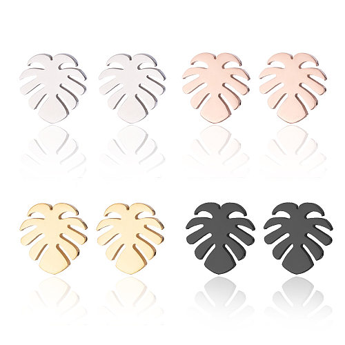 1 Pair Simple Style Leaf Stainless Steel Plating Earrings