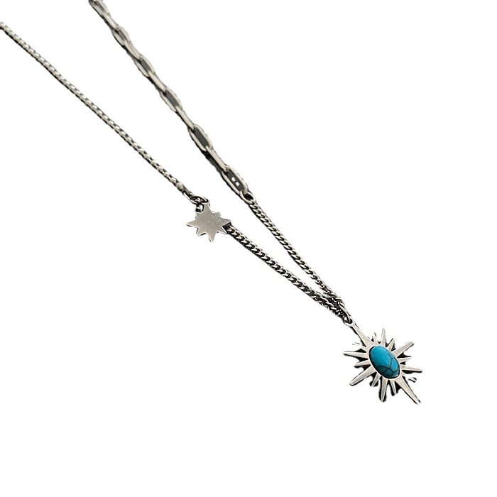 Retro Hexagram Stainless Steel Plating Inlay Turquoise Pendant Necklace 1 Piece
