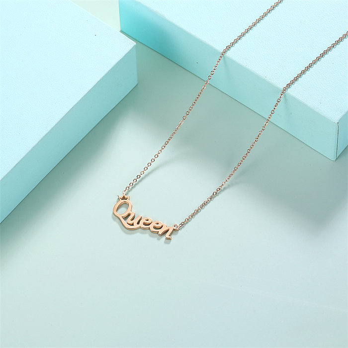 Simple Style Classic Style Letter Stainless Steel  Plating Inlay Diamond Rose Gold Plated Pendant Necklace