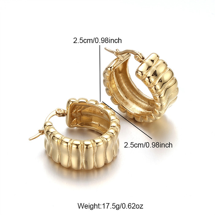 1 Pair IG Style Solid Color Asymmetrical Polishing Plating Stainless Steel  18K Gold Plated Hoop Earrings