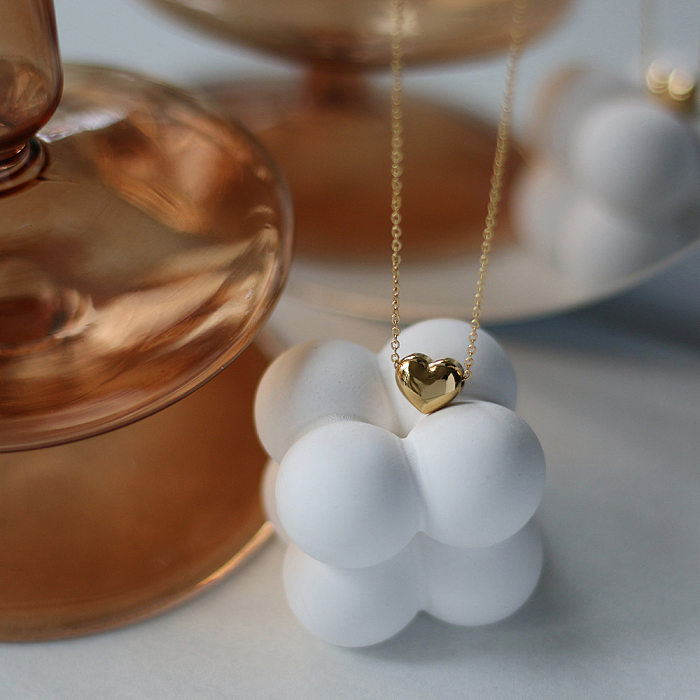 Sweet Heart Shape Stainless Steel Artificial Gemstones Zircon Pendant Necklace In Bulk