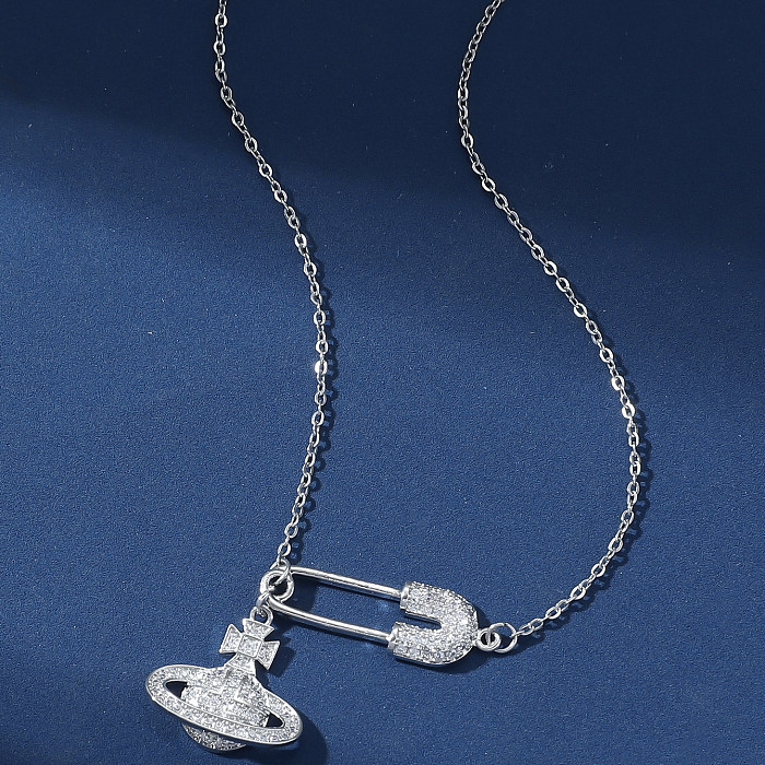 Modische Halskette mit Farbblock-Edelstahlbeschichtung und Inlay-Zirkon-Versilberung