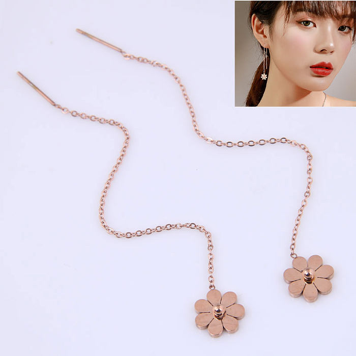 Koreanchrysanthemum Long Earrings Simple Stainless Steel Personalized Earrings