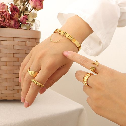 Jóias da moda corrente borla fivela aço titânio banhado a ouro 18k pulseira casal jóias de mão