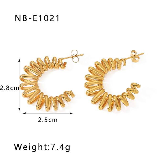 Europäische und amerikanische geometrische Edelstahl-Ohrringe, 18 Karat vergoldet, C-förmige spiralförmige hohle Stahldraht-Feder-Design-Ohrringe