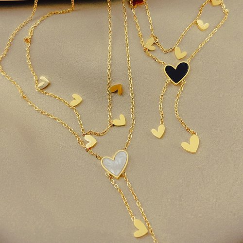 Colares em camadas banhados a ouro 18K em forma de coração, estilo simples e doce, em aço inoxidável