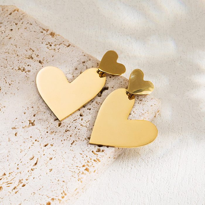 1 Pair IG Style Sweet Heart Shape Flower Polishing Stainless Steel  Artificial Pearls 18K Gold Plated Drop Earrings