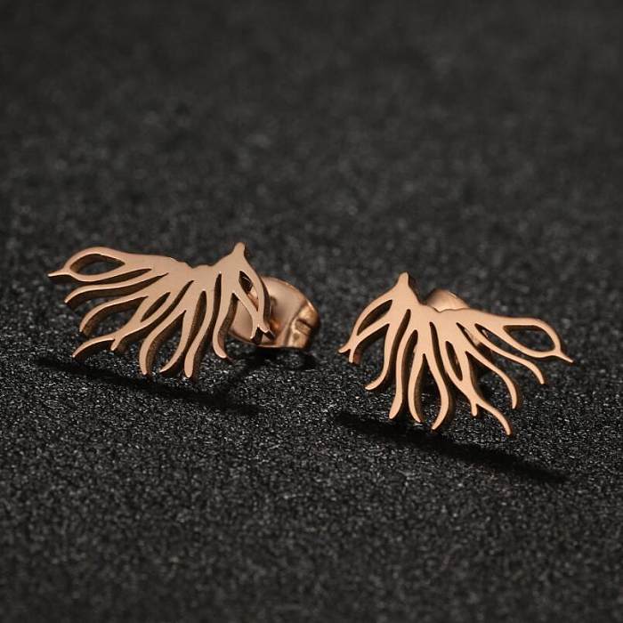 1 Pair Lady Classic Style Coral Plating Stainless Steel  Ear Studs