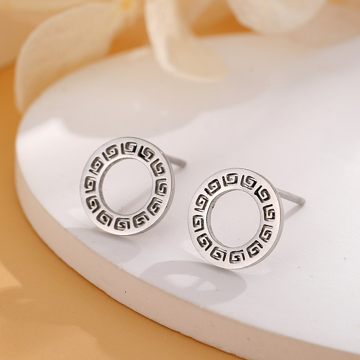 1 Pair Elegant Classical Letter Asymmetrical Plating Hollow Out Stainless Steel 18K Gold Plated Ear Studs