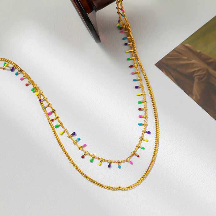 Schlichter Stil, einfarbige, vergoldete, geschichtete Halsketten mit Edelstahlbeschichtung
