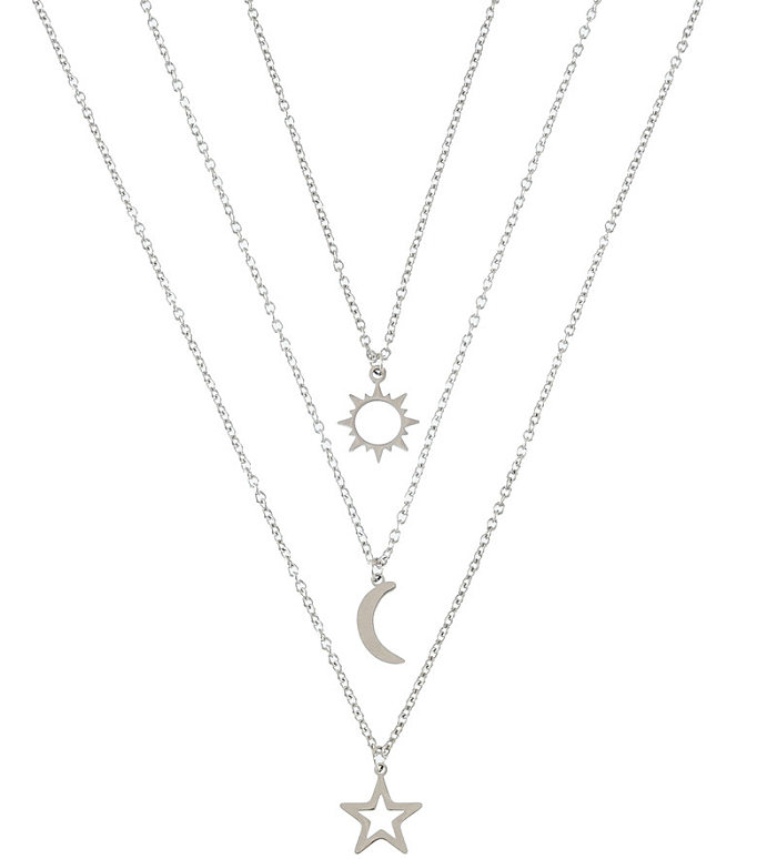 Fashion Stainless Steel  Sun Moon Star Shaped Couple Handmade Necklace Clavicle Chain