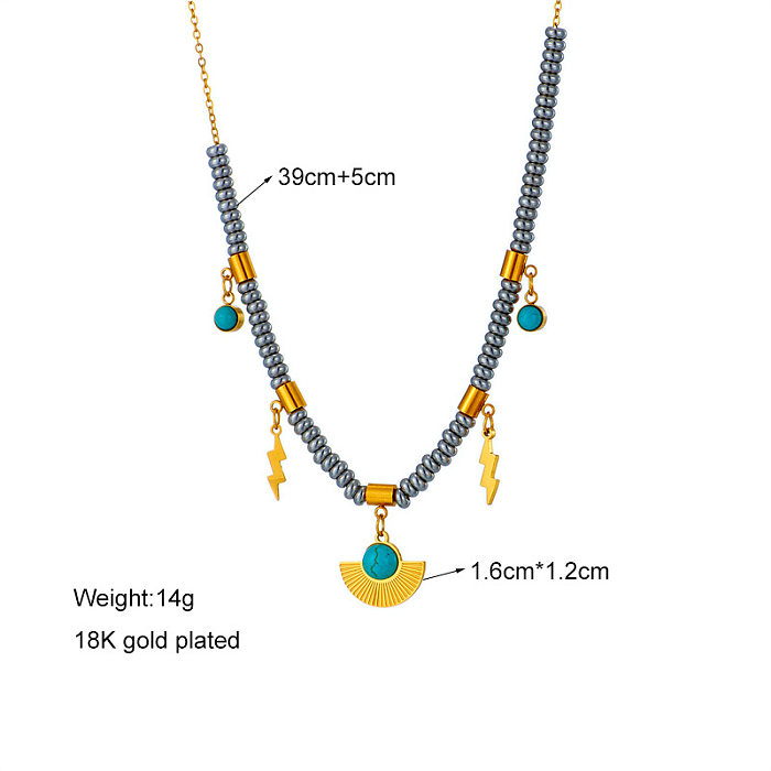 Collier turquoise avec incrustation en acier inoxydable rétro Lightning