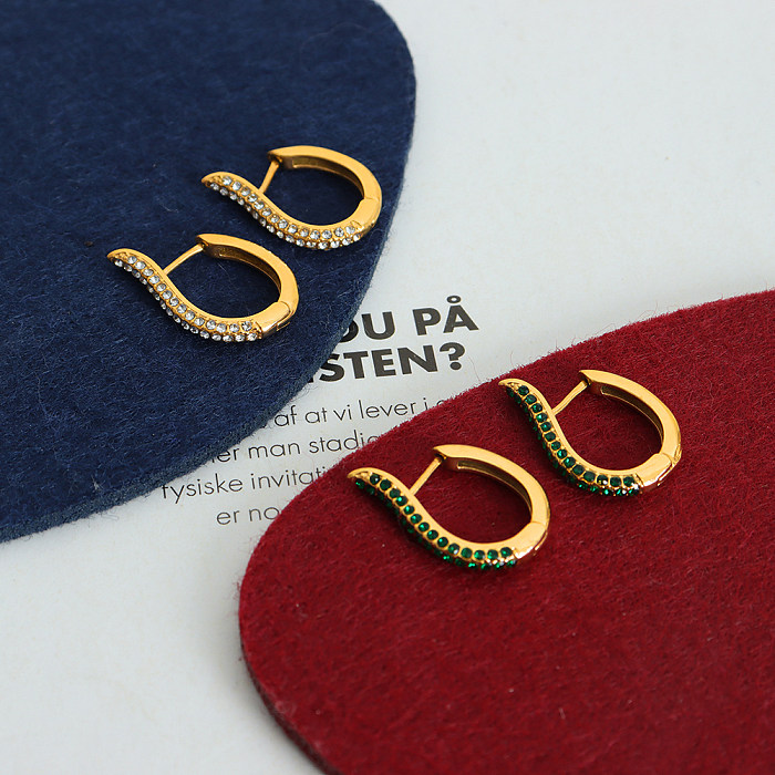 1 Pair Elegant Geometric Plating Inlay Stainless Steel Rhinestones 18K Gold Plated Earrings