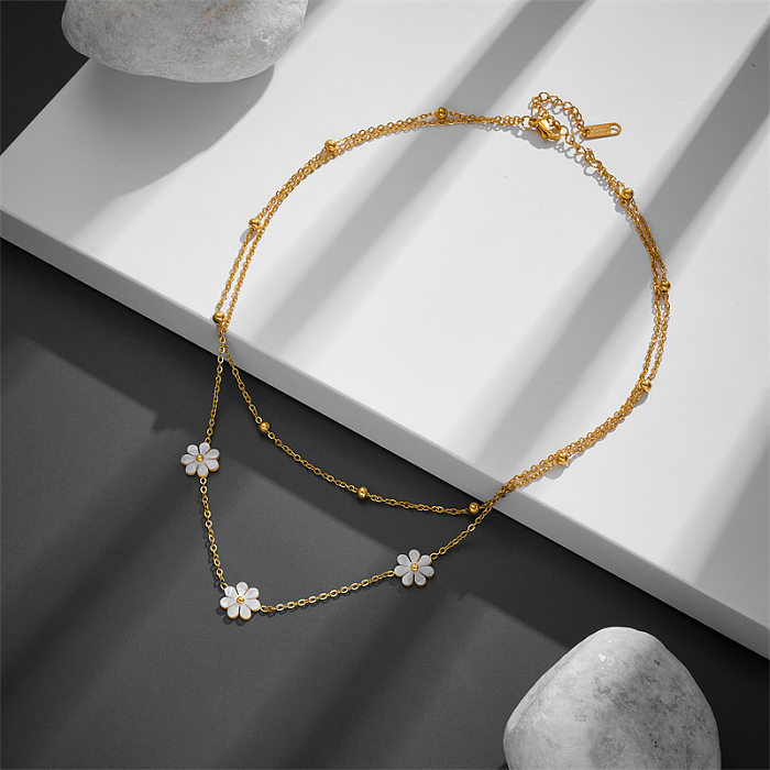 Sweet Pastoral Flower Stainless Steel Plating Layered Necklaces