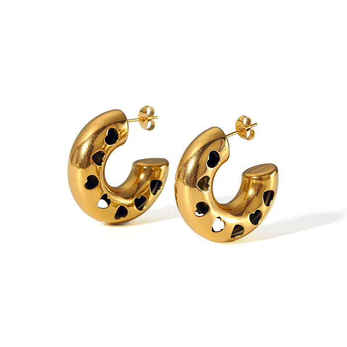 1 Pair French Style C Shape Plating Stainless Steel  18K Gold Plated Earrings