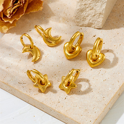 1 paire de boucles d'oreilles créoles en acier inoxydable plaqué or 18 carats, Style Simple, couleur unie