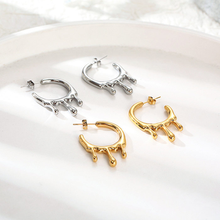 1 Pair Vintage Style Geometric Plating Stainless Steel Hoop Earrings