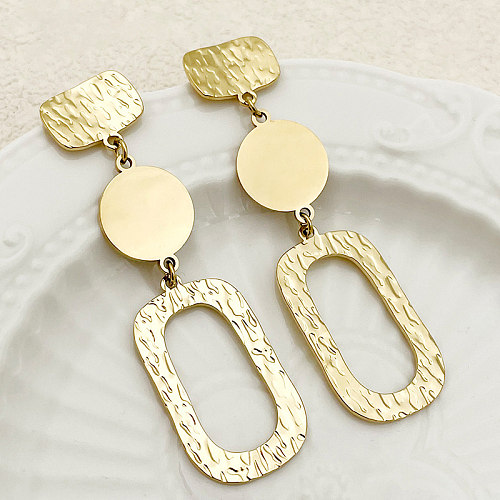 1 Pair Casual Simple Style Round Solid Color Rectangle Polishing Plating Hollow Out Stainless Steel  Gold Plated Drop Earrings