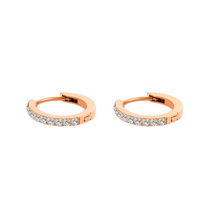 1 Pair Simple Style Round Plating Inlay Stainless Steel  Rhinestones 14K Gold Plated Earrings