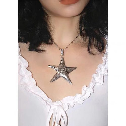 Y2K Hip-Hop exagéré étoile alliage acier inoxydable polissage pendentif collier Long collier