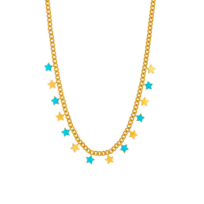 Simple Style Star Stainless Steel Enamel 18K Gold Plated Necklace