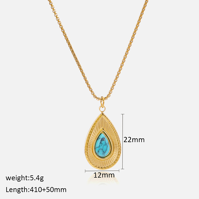 Einfache Wassertropfen-Halskette aus Edelstahl mit Türkis-18-Karat-Vergoldung