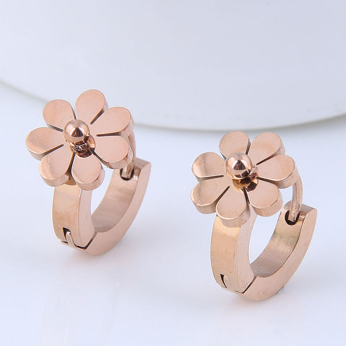 Boucles d'oreilles chrysanthème coréennes en acier inoxydable