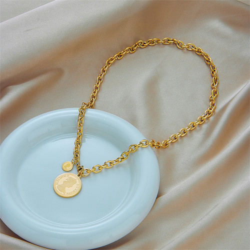 Vintage Style Portrait Stainless Steel  Necklace Gold Plated Stainless Steel  Necklaces