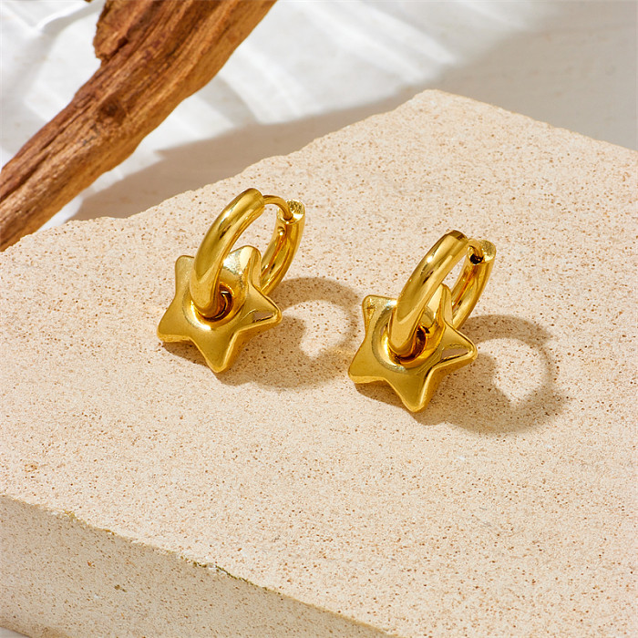 1 par de brincos de argola banhados a ouro 18K de aço inoxidável com estilo simples para deslocamento diário