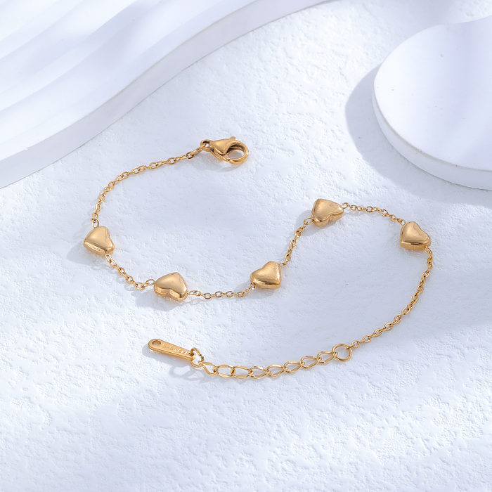 Romantic Simple Style Electrocardiogram Heart Shape Titanium Steel Plating 24K Gold Plated Bracelets