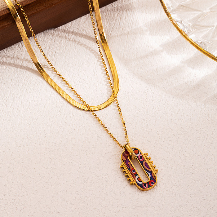 Mehrschichtige Halsketten im INS-Stil mit künstlerischer herzförmiger Blume und Schmetterling, Edelstahl-Emaille-Beschichtung, 18 Karat vergoldet