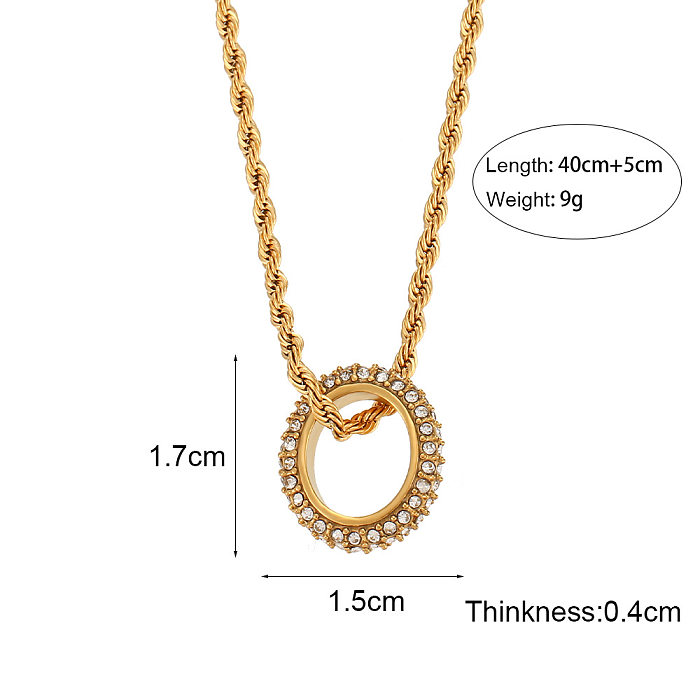 Basic Round Stainless Steel  Necklace Inlaid Zircon Stainless Steel  Necklaces