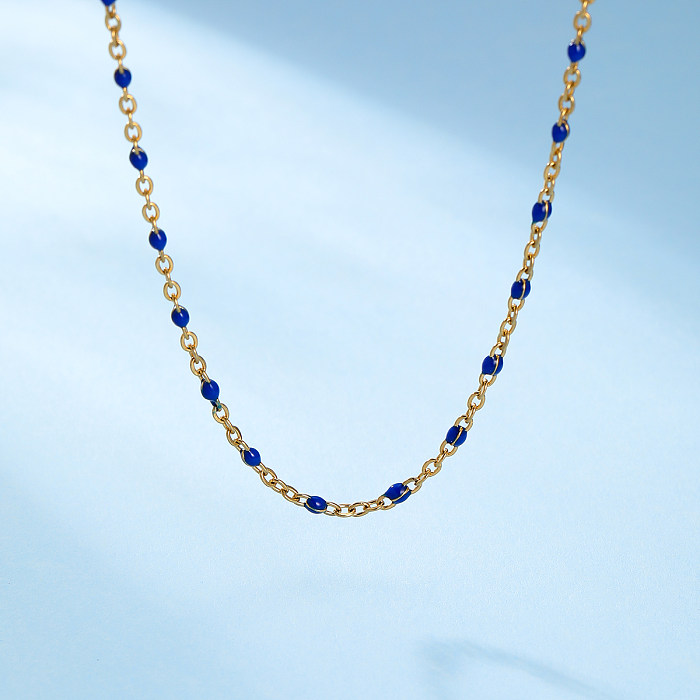 Collier plaqué or 18 carats avec perles en acier inoxydable de couleur unie de base décontractée