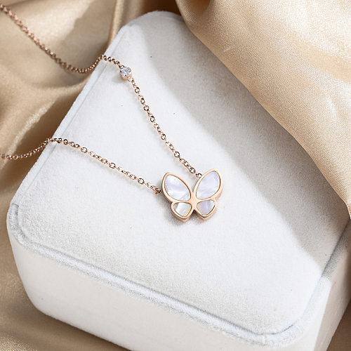 Fashion Simple Style Butterfly Stainless Steel Metal Shell Necklace